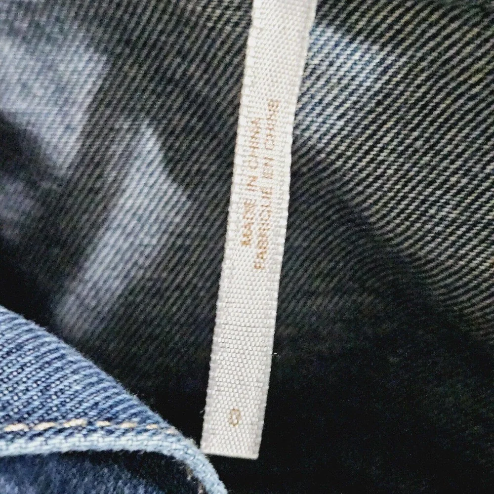 Free People Jean Jacket Womens Sz 0 Motorcycle‎ Trucker Distressed Blue Denim - Picture 6 of 9